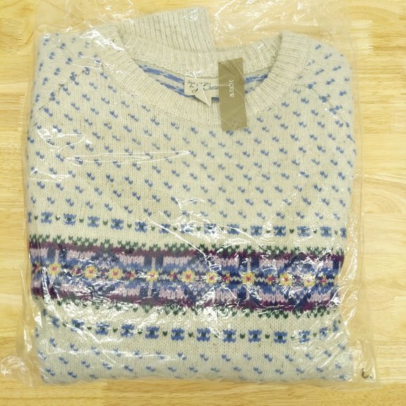 NWT J Crew 100% Lambswool Fair Isle Donegal Sweater in Ivory - Picture 5 of 5